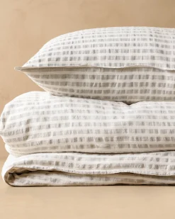 VND7018 Makerspalm, LLC Shadow Grey + Antique White Stripe Linen Cotton Duvet Cover