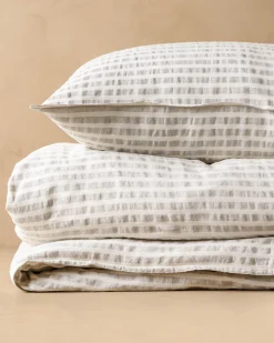 VND7018 Makerspalm, LLC Shadow Grey + Antique White Stripe Linen Cotton Pillow Sham