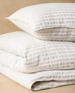 VND7018 Makerspalm, LLC Shadow Grey + Antique White Stripe Linen Cotton Pillow Sham
