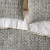 Magnolia Silver Blue Flora Block Print Quilt + Sham Set (King)