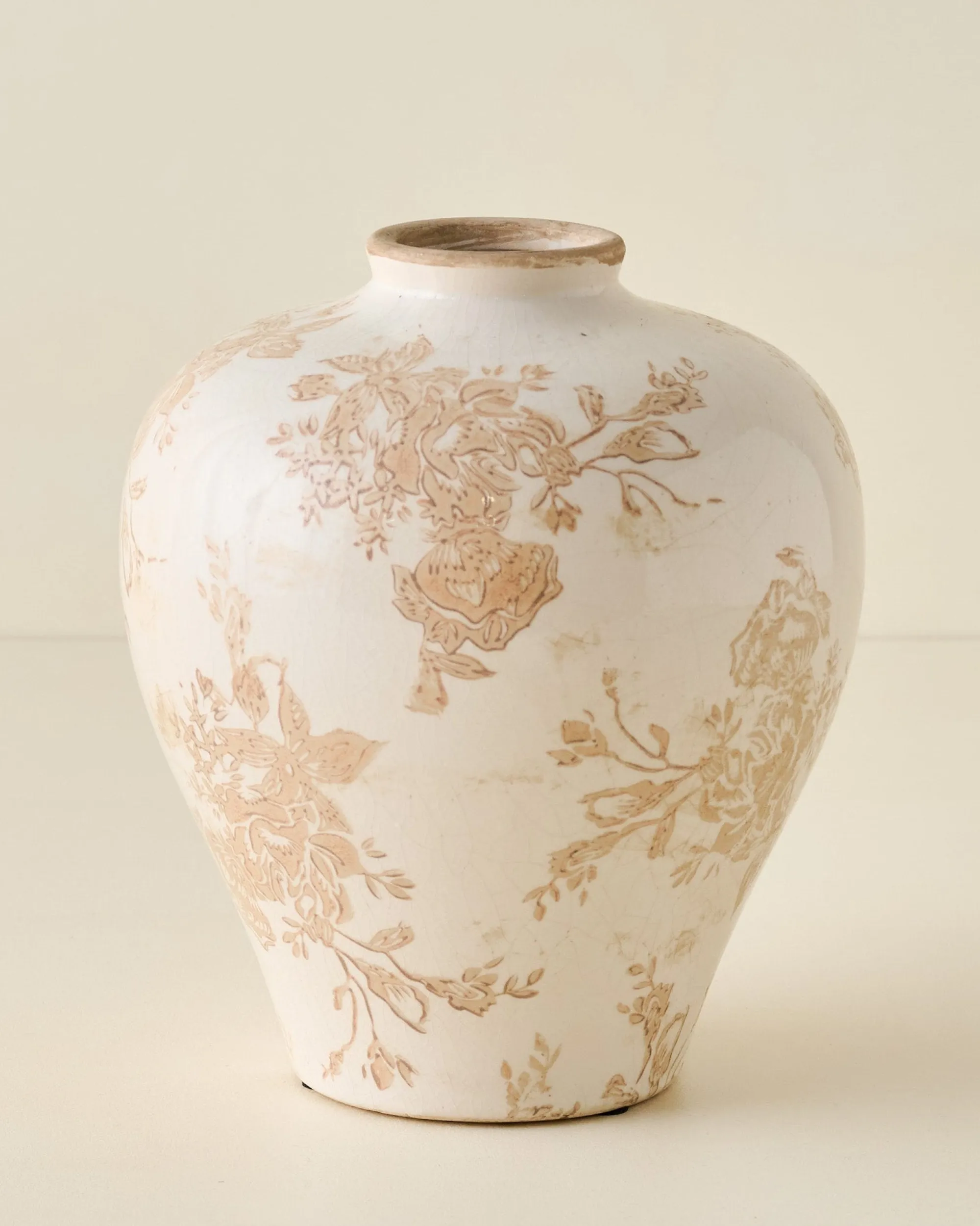 VND0078 K & K Interiors, Inc. Taupe Distressed Floral Vase