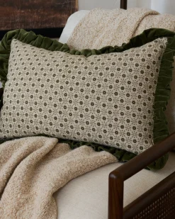 VND8009 Jaipur Arts Thea Block Print Pillow with Velvet Ruffle Edge