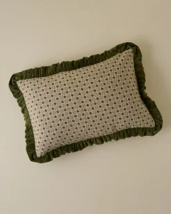 VND8009 Jaipur Arts Thea Block Print Pillow with Velvet Ruffle Edge