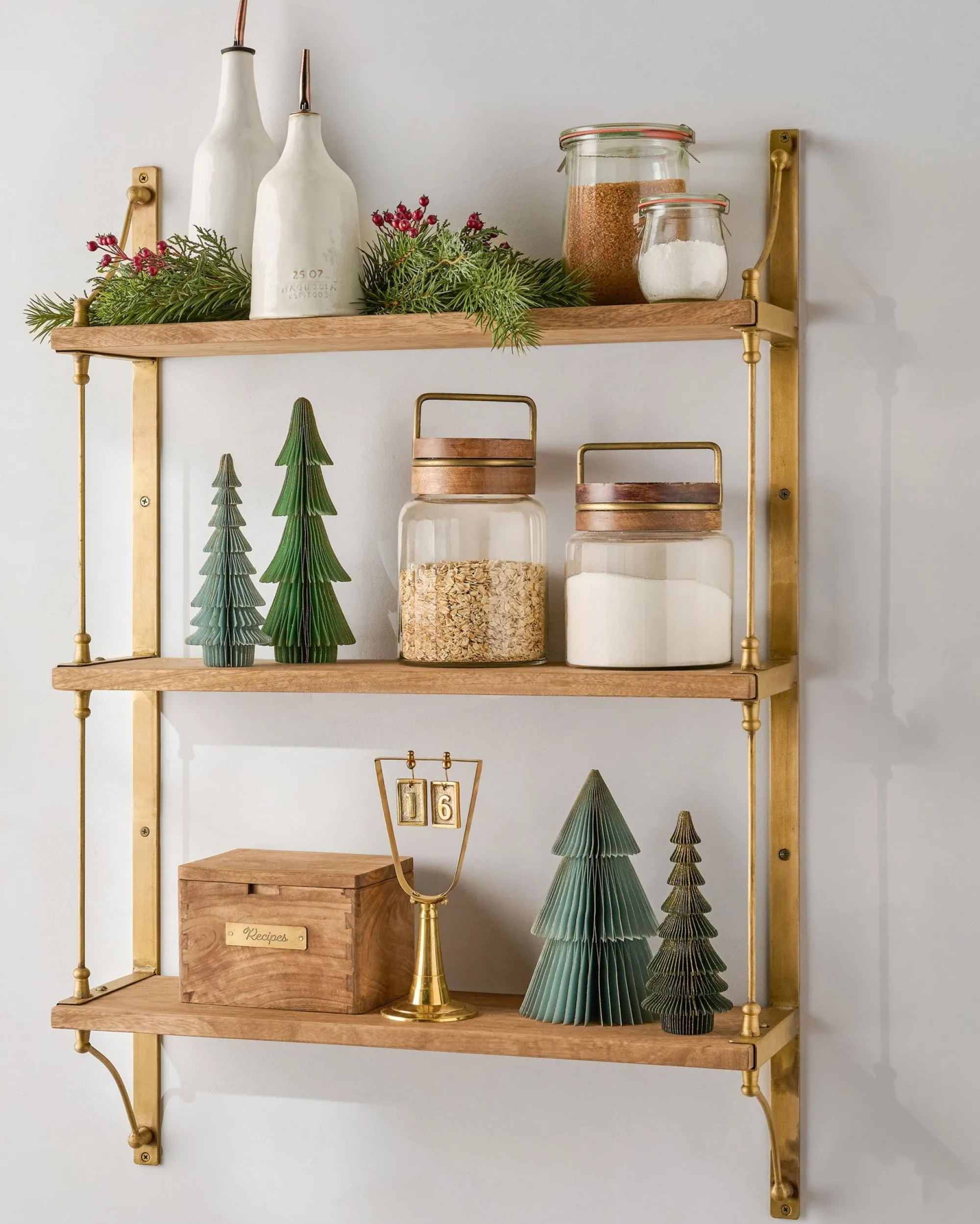 VND6622 ARVIND EXPO-CRAFTS Triple Parker Brass and Wood Shelf