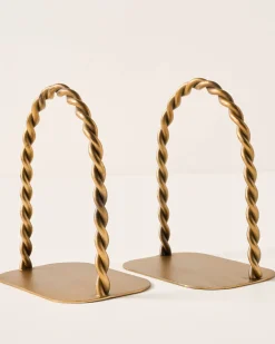 VND8957 ORNATE EXIM HOME PVT LTD Twisted Vintage-Inspired Brass Bookends
