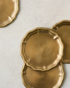 VND7371 True Home Decor Pvt Ltd Vintage-Inspired Brass Coaster Set of Four