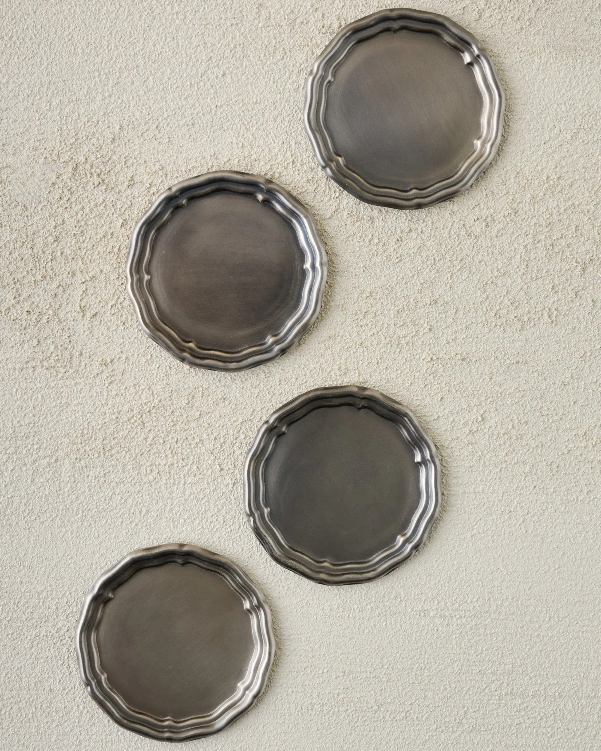 VND7371 True Home Decor Pvt Ltd Vintage-Inspired Pewter Coaster Set