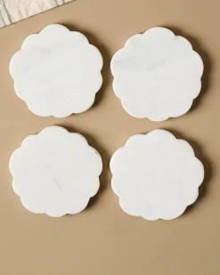 VND6842 Ferry International White Marble Scalloped Coaster Set