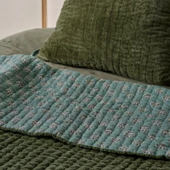 Magnolia Winter Moss Audrey Velvet Block Print Quilt + Sham Set (Queen)