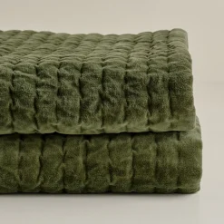 Magnolia Winter Moss Audrey Velvet Block Print Quilt + Sham Set (Queen)