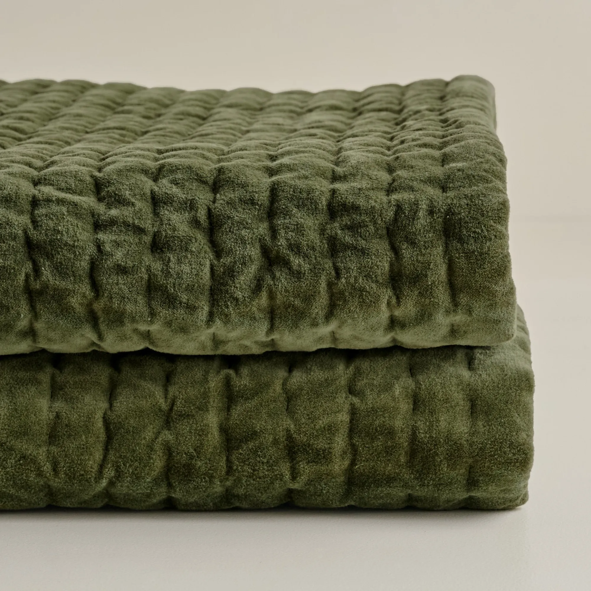 Magnolia Winter Moss Audrey Velvet Block Print Quilt + Sham Set (Queen)