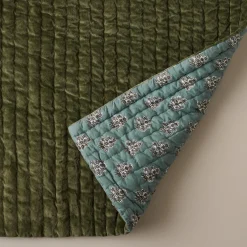 Magnolia Winter Moss Audrey Velvet Block Print Quilt + Sham Set (Queen)
