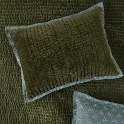 Magnolia Winter Moss Audrey Velvet Block Print Quilt + Sham Set (Queen)