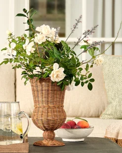 VND7018 Makerspalm, LLC Woven Rattan Footed Vessel